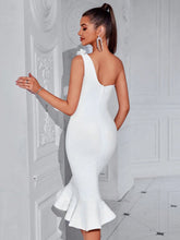 Women's One Shoulder 3D Floral Bandage Mermaid Bridesmaid Dress